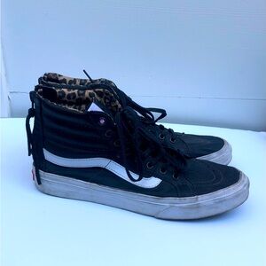 Vans Sk8 Hi Classic Sneakers Black White Womens Shoes Leather Size 8